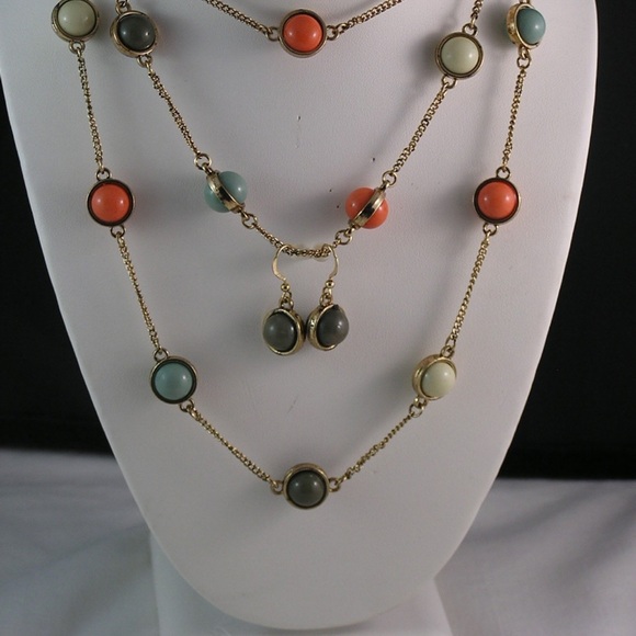 Multi Color Mini Glass Orb Necklace & Earrings Flapper Length JP113 - Picture 1 of 5